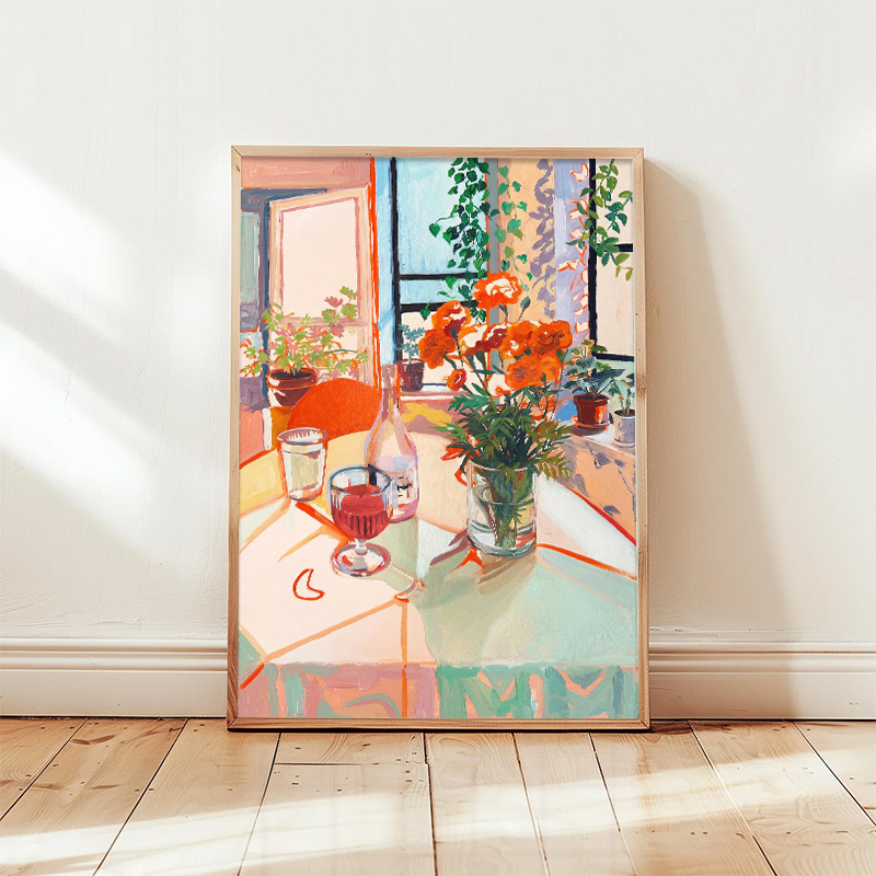 Resin Art Dining Table - Colorful Impressionist Wall Art Poster Floral